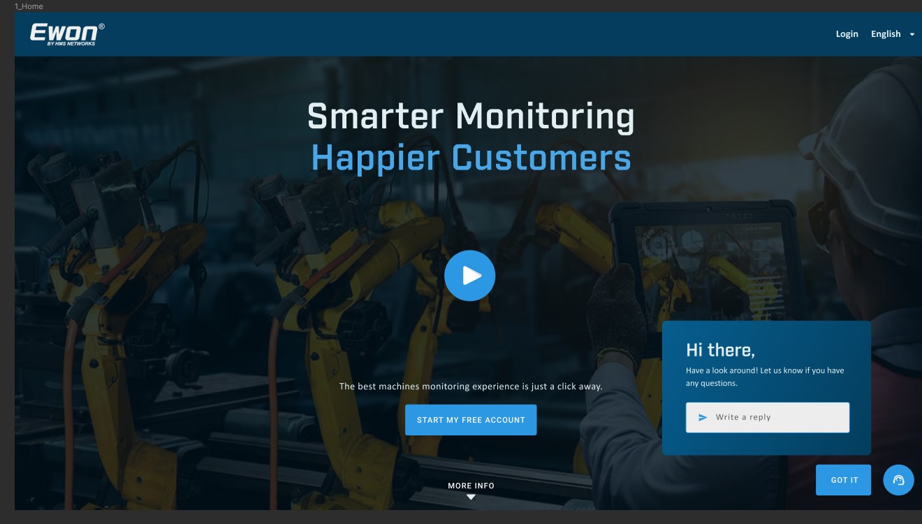 Écran d'accueil du prototype final : Smarter Monitoring, Happier Customers.